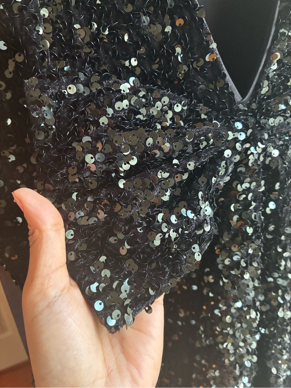H&M Black Sequin Party Dress Size Medium Sparkly Mini Cocktail Dress - Picture 4 of 7
